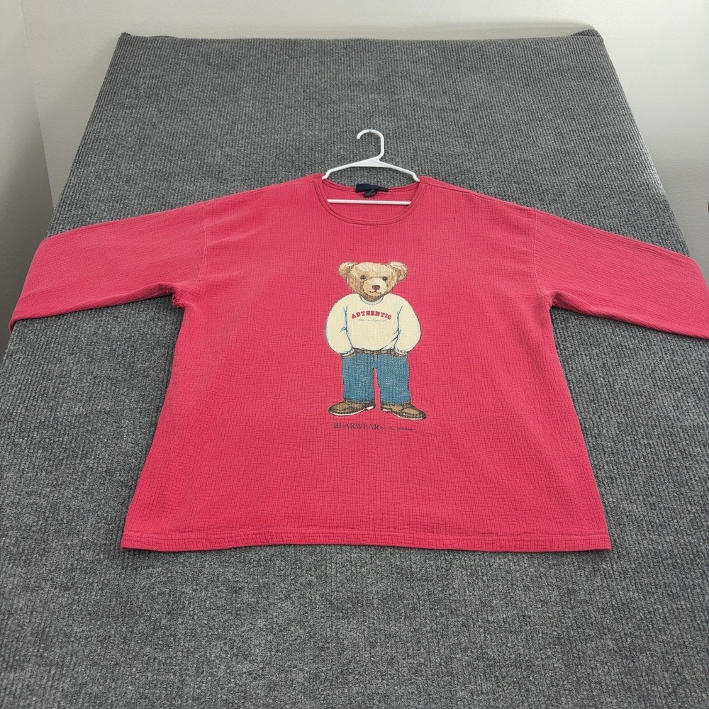 Vintage Avenue Blues T Shirt Women 18/20 Red Cotton Waffle Knit Bear Graphic 90s